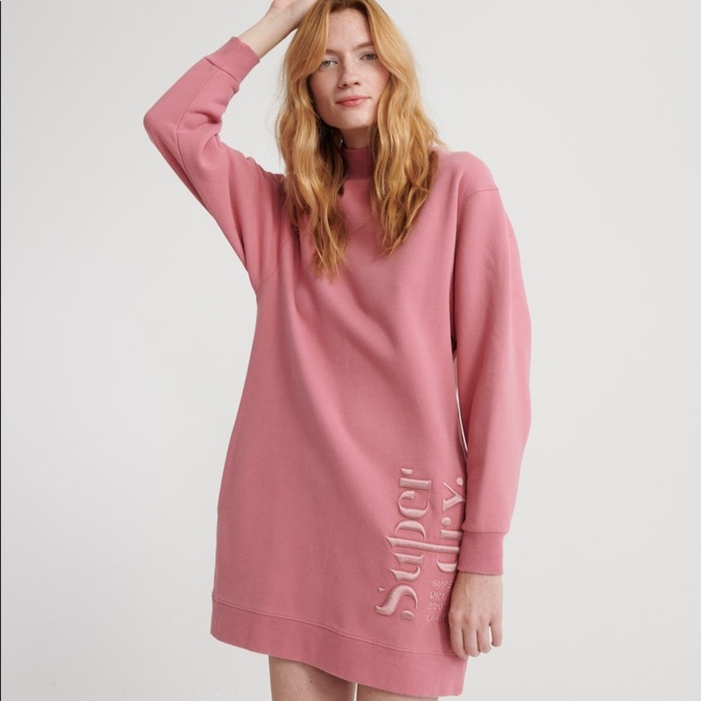 Superdry Pink High Neck Scandi Sweatshirt Dress
